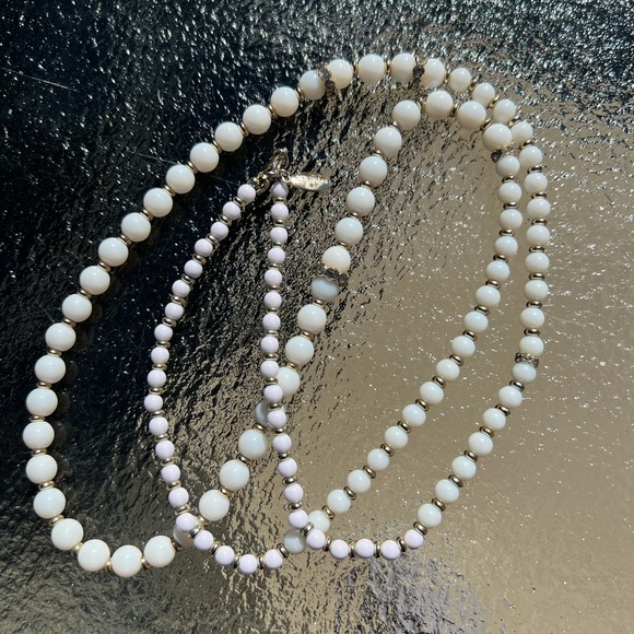 Ann Taylor long beaded necklace White and Gold beads along with crystals - Picture 3 of 3
